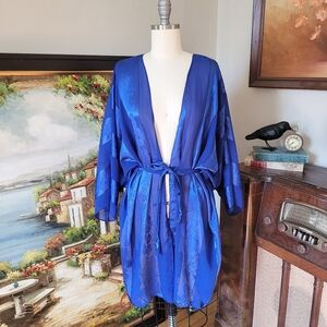 Vintage royal blue semi sheer robe Large